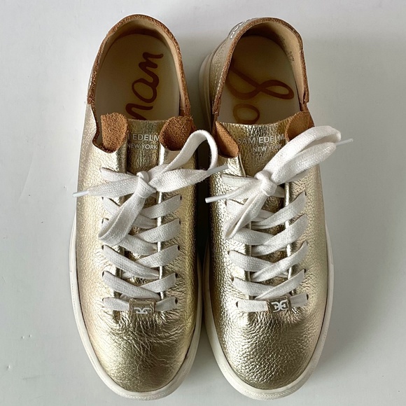 SAM EDELMAN Poppy Lace Up Leather Women’s Sneaker Gold Metallic Size 8 - Picture 8 of 9